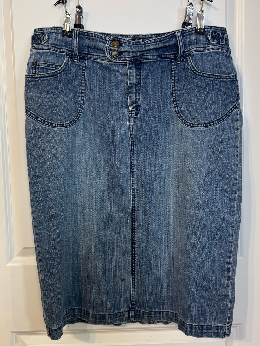 Crazy Horse by Liz Claiborne Women’s Denim Skirt Blue Stretch Jean Knee Length - Picture 2 of 5